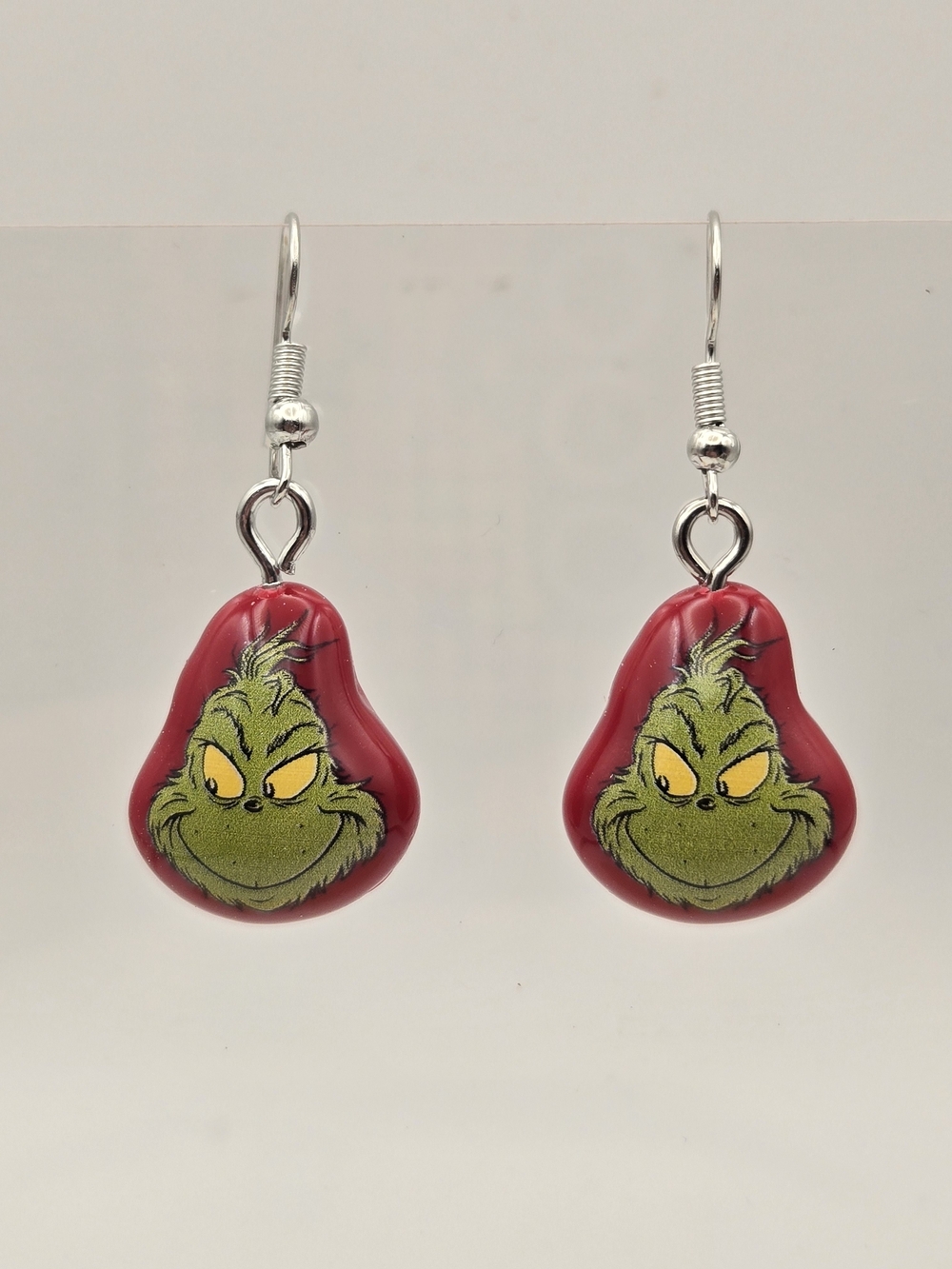 Holiday Grinch Drop Earrings in Red - Novelty Character Jewelry